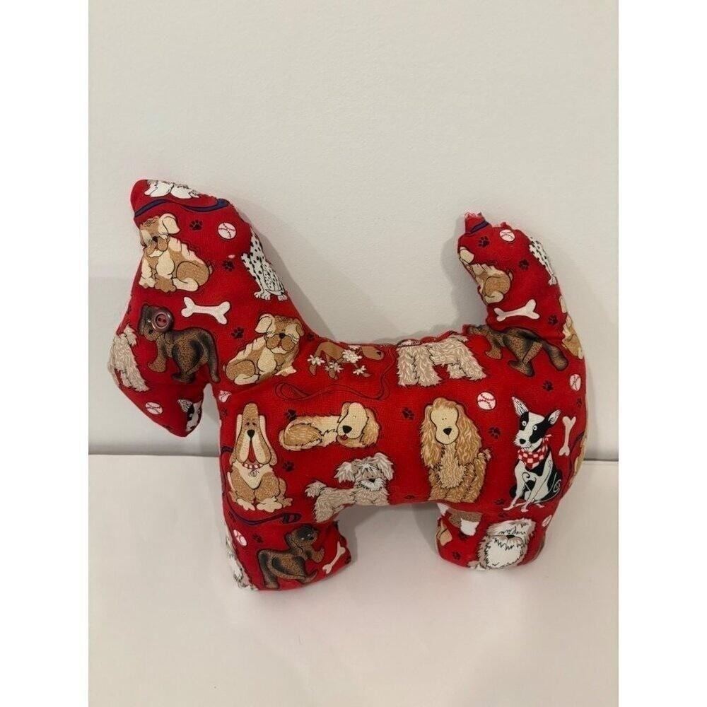 Dog-Themed Handmade Red Plush Stuffed Animal Toy With Cute Cartoon Dog Print